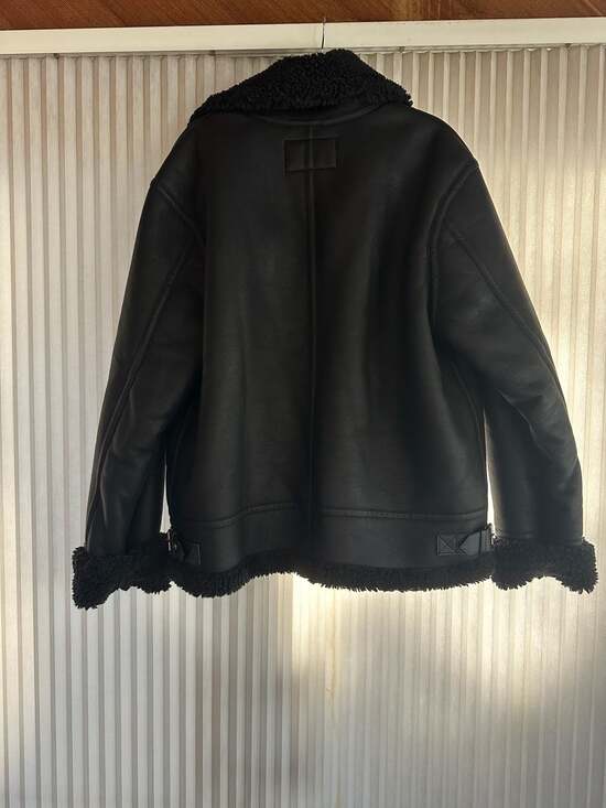 The Kooples Black Vegan Leather and Shearling Aviator Bomber Jacket - Picture 7 of 7